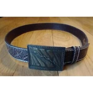 Cavenders 9755808 Genuine Leather Belt Strap Brown Size 40 Buckle Don't Tread